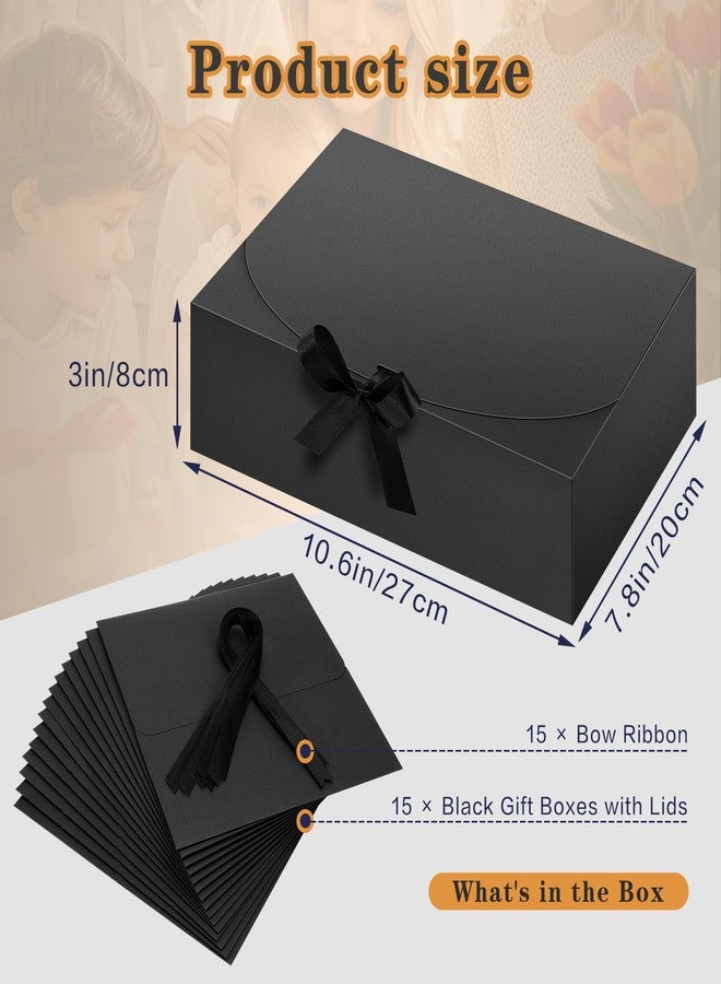 Tivcck 15 Pack Gift Boxes with Lids,10.6x7.8x3.1 Inch Black Gift Boxes Bulk,Bridesmaid Proposal Box with Ribbon,Black Kraft Paper Box for Birthday,Wedding,Christmas,Party Favors - Image 2
